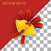 Realistic christmas bell decoration vector design complete with red ribbon