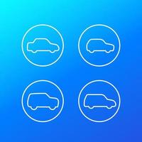 sedan, hatchback, suv and minivan linear icons vector