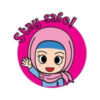 Stay Safe - Cute Hijab Girl Sticker vector