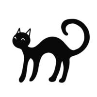 gato negro sobre un fondo blanco. Ilustración de doodle para halloween, impresión, logotipo, tarjetas de felicitación, carteles, pegatinas, diseño textil y de temporada. vector