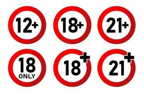 Signo de 12 más, 18 más, 21 años o más. icono de contenido para adultos. icono de vector de signo de restricción de edad.