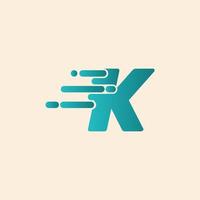 Letra inicial k plantilla de diseño de logotipo de velocidad rápida. soltar icono vector
