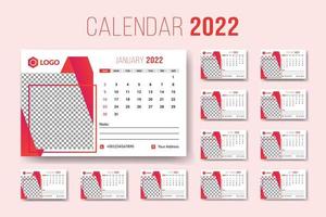 calendario 2022, vector de diseño de plantilla de calendario de escritorio