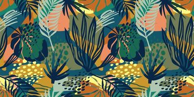 Abstract art seamless pattern with tropical leaves. Modern exotic design vector