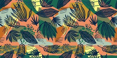 Abstract art seamless pattern with tropical leaves. Modern exotic design vector