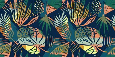 Abstract art seamless pattern with tropical leaves. vector