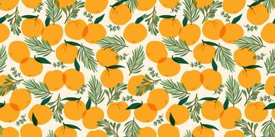 Christmas and Happy New Year seamless pattern. Christmas tree and tangerines. New Year symbols. vector