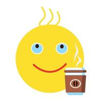 emociones, smiley de buen humor con un vaso de café caliente vector