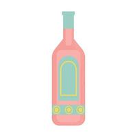 Bottle of wine, another alcohol drink or water. Party, pub, restoraunt or club element. alcohol coctail with vermouth. Vector illustration, isolated on a white background.