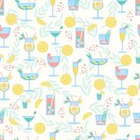 Seamless pattern with different summer cocktails. For party, pub, restoraunt or club menu, decoration or textil. fresh and cold alcohol coctail. Vector illustration.