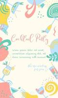 Coctail Party Flyer Banner in trendy color. Summer drinks with lemon, berry, mint, ice and straw. Party, pub, restoraunt or club invitation. fresh and cold alcohol coctail. Vector illustration.