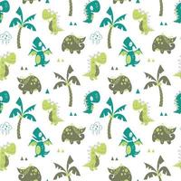 Funny Dinosaurs Seamless Pattern in Childish Cartoon Style vector