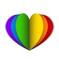 Rainbow paper heart isolated on white. LGBT community and homosexual love concept. Symbol of lesbian, gay pride, bisexual, transgender social movements.