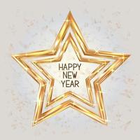 Happy New Year greeting card with gold stars. Golden shapes vector illustration.