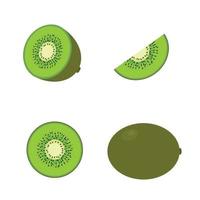 conjunto de cuatro kiwis frescos diferentes vistas enteros, medio, rebanada vector