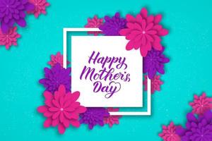 Happy Mother s Day calligraphy lettering with colorful spring flowers. Origami paper cut style vector illustration. Template for Mothers day party invitations, greeting cards, tags, flyers, posters.