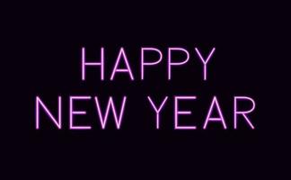 Happy New Year realistic hot pink neon sign on black background. Holidays vector illustration. Electric lighting.