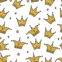 Hand drawn gold crown and stars seamless pattern. Little princess, luxury and glamour theme vector background. Easy to edit template for fabric, textile, wrapping paper, etc.