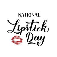 National lipstick Day calligraphy hand lettering with red lips isolated on white. Funny American holiday celebrate July 29. Vector template for typography poster, sticker, banner, sticker, etc.
