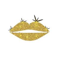 Sparkling olden lips on dark background. Shiny gold glitter lip icon. Woman s mouth. Glamour fashion vector illustration