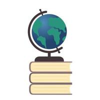 Globe on a stack of books. Flat vector illustration. Workplace of the student. Back to school. Education concept. Design template for your artworks, websites, social media etc.