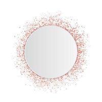 Confetti in shades of living coral and 3d circle paper plate with copy space. The color of 2019 year. Scattered sparkles dots. Shiny dust vector background. Rose gold glitter texture effect.