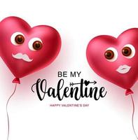 Valentine heart couple balloons vector concept design. Happy valentines text with 3d realistic lover heart balloons decoration elements in white background. Vector illustration