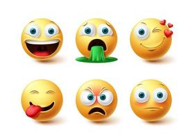 Emoji vector set. Emoticon happy, winking and angry face collection facial expressions isolated in white background for graphic design elements. Vector illustration