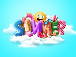 Summer 3d text balloon vector banner design. Summer balloons with colorful beach elements like floaters, beachball, sunglasses and air balloon