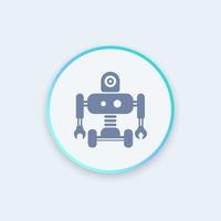 Robotics icon, robot, mechanical engineering, artificial intelligence round icon, vector illustration