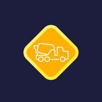 concrete mixer truck icon, linear vector