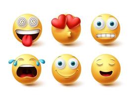 Emoji vector set. Emoticon happy, in love and crying faces icon collection isolated in white background. Vector illustration