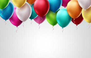 diseño de plantilla de vector de globos de cumpleaños. elementos coloridos del globo volador para el diseño de la tarjeta de invitación de la fiesta de cumpleaños en el espacio vacío blanco para el diseño del fondo del texto. ilustración vectorial