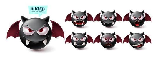 Halloween emoji vector set. Emojis creepy bat character collection isolated in white background for graphic design elements. Vector illustration
