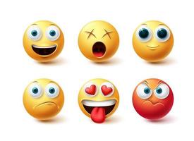 Emoji vector set. Emoticon happy, angry, in love and dizzy icon collection isolated in white background for graphic design elements. Vector illustration