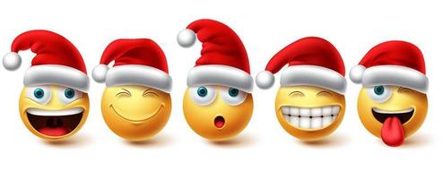 conjunto de vectores de Navidad. Colección de iconos de personajes de Navidad emoji con gorro de Papá Noel aislado en fondo blanco para elementos de diseño gráfico. ilustración vectorial.