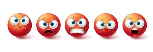 Emoji angry face vector set. Emoticon mad, evil, angry and cruel red icon collection isolated in white background for graphic elements design. Vector illustration