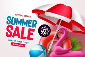 Summer sale vector banner design. Summer sale in white blank space for text with tropical elements discount price for seasonal sale. Vector illustration.