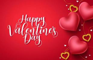 Valentines day vector greeting card background. Happy valentines day text in red empty space with red heart shapes and jewelries elements. Vector illustration.