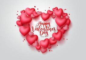 Valentines hearts vector background. Happy valentines day greeting typography in red heart shape space for text with hearts elements in white background. Vector illustration.