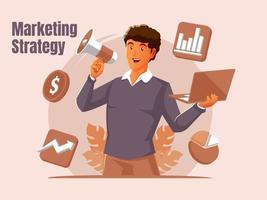 Man using laptop and megaphone Marketing strategy concept vector