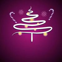 Christmas sparkling bright tree, hand drawing vector illustration. Snowflake, candy cane, purple colors compositions.