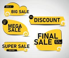 Sale tags collection. big sale, discount,  final, mega, super sale. Sale banner set. Shop or online shopping. Sticker, badge, coupon store vector