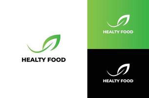 Healthy food logo template. Organic food vector design leaves logotype