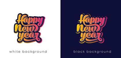 Happy New Year Logo. Abstract Hand drawn creative calligraphy colorful vector design