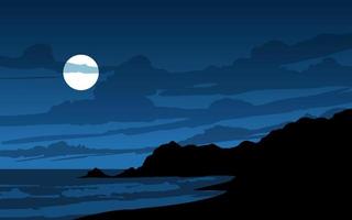 Beach night landscape with hill and rock vector