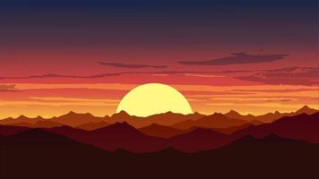 Red sky sunset over mountains. Sundown in mountain range vector