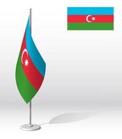 AZERBAIJAN flag on flagpole for registration of solemn event, meeting foreign guests. National independence day of AZERBAIJAN. Realistic 3D vector on white