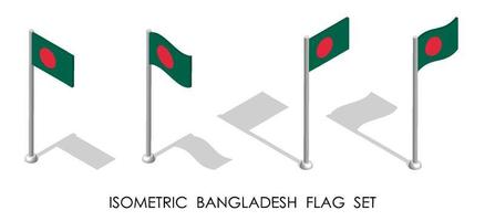 isometric flag of Republic of BANGLADESH in static position and in motion on flagpole. 3d vector