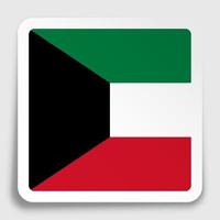 Kuwait flag icon on paper square sticker with shadow. Button for mobile application or web. Vector